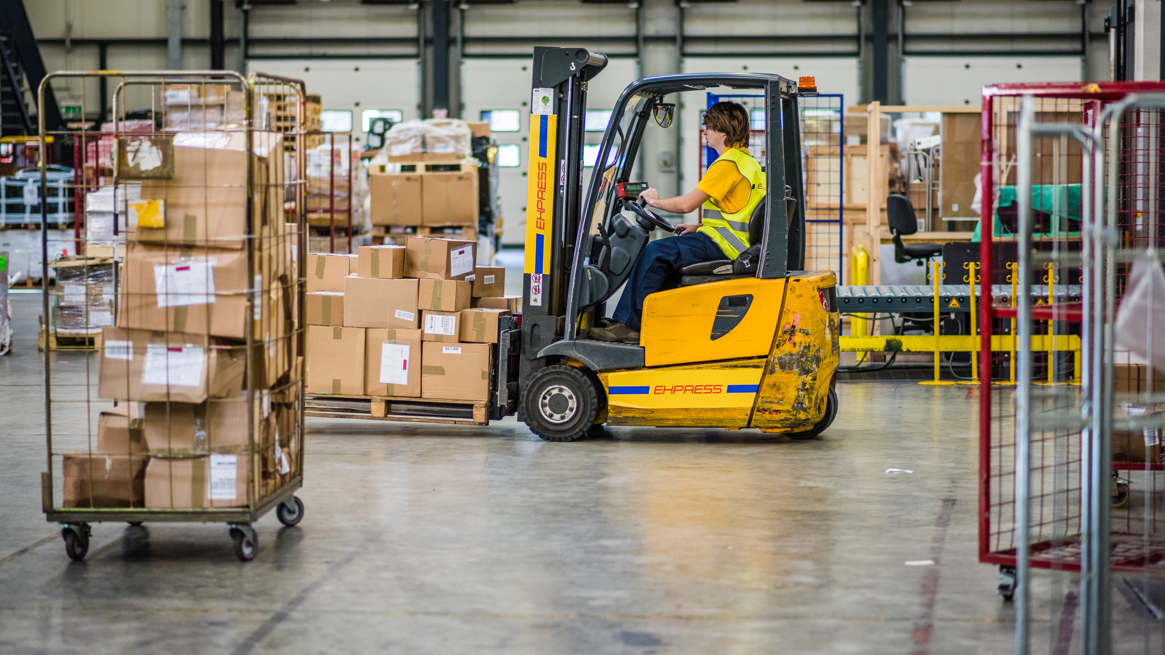 Forklift in warehouse